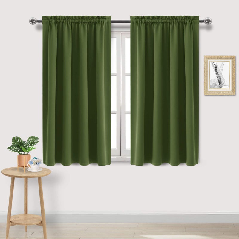DWCN Olive Green Room Darkening Blackout Curtains - Thermal Insulated Privacy Energy Saving Window Curtain Drapes 52 x 45 inch Length, Set of 2 Bedroom Living Room Curtains - Image 1